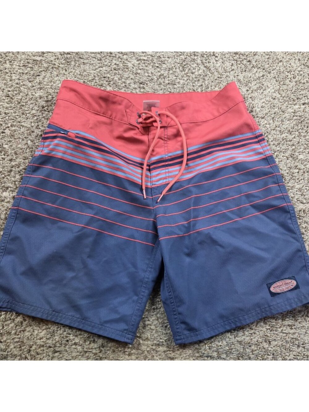 VINEYARD VINES Swim Trunks Mens 32 Blue/Red Striped Board Shorts Adjustable